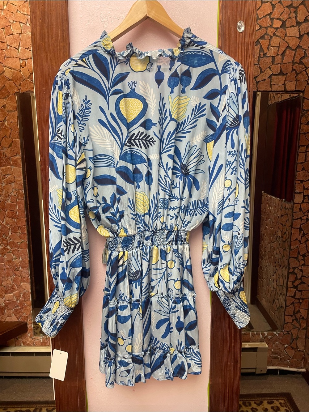 TAJ by Sabrina Crippa Blue and Yellow Floral Long Sleeve Smocked Dress - Picture 10 of 10
